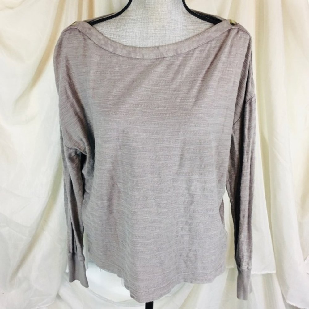 Anthropologie Size Small S Long Sleeve Casual Blouse Top Gray Button Detail